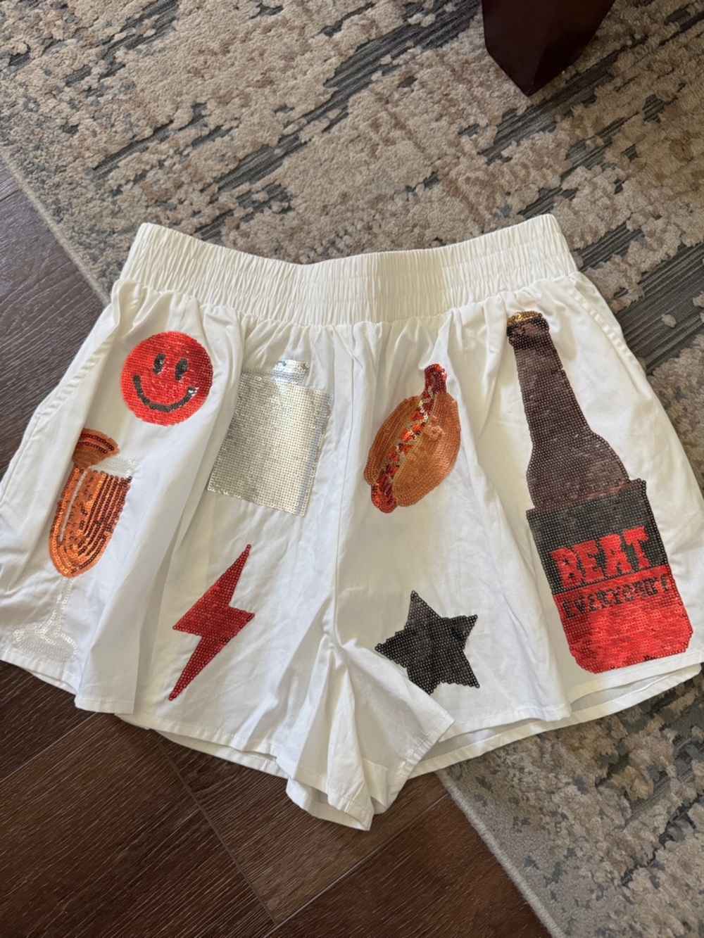 QUEEN OF SPARKLES White Sequin Patch Skort with Gameday Football theme